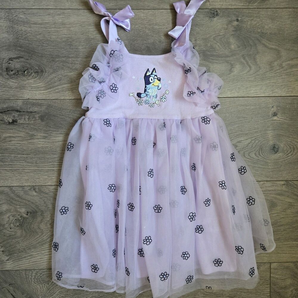 Bluey Toddler Girls 5T Lavender Purple Tulle Daisy Tutu Dress Ruffle Bow Kidcore